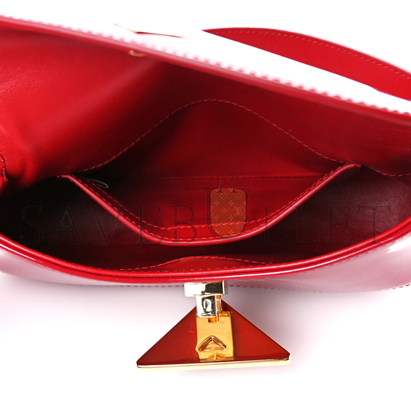 Pra*a vernice triangle logo flap adjustable strap shoulder bag cherry 1bd355 (24*11*4cm)